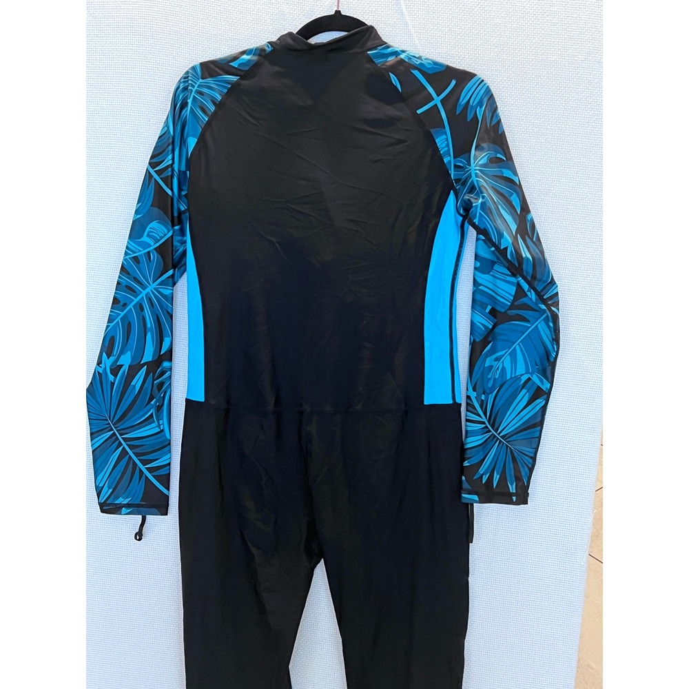 Womens Rash Guard Full Body Swimsuit Blue Palm Leaf Print Surf Suit - Picture 8 of 9